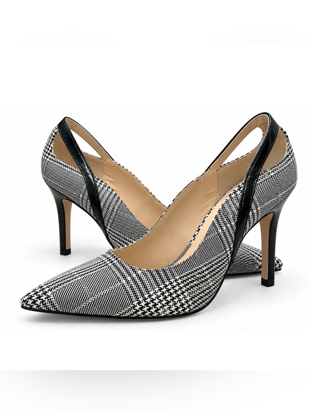NEW ANN TAYLOR BLACK WHITE PLAID PUMPS HIGH HEELS SHOES SIZE 8